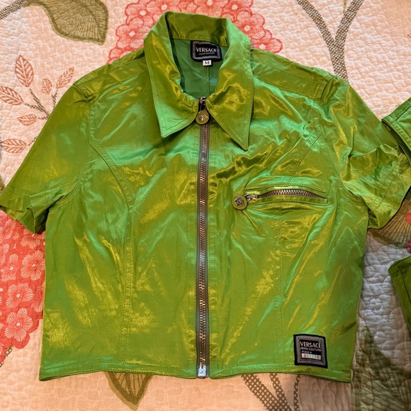 Vintage Versace Lime Green Top and Short-Sleeve Jacket - Picture 2 of 7